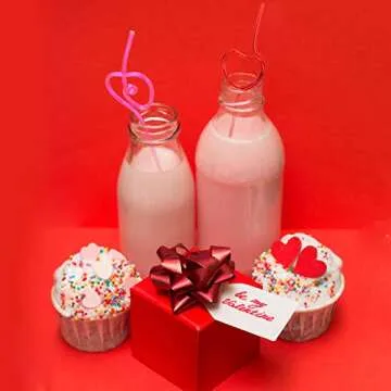 40 Pieces Valentines Plastic Straws Heart Shaped Drinking Straws Decorative Heart Straws for Valentine's Day Wedding Party Supplies, Red and Pink