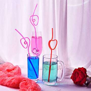 40 Pieces Valentines Plastic Straws Heart Shaped Drinking Straws Decorative Heart Straws for Valentine's Day Wedding Party Supplies, Red and Pink