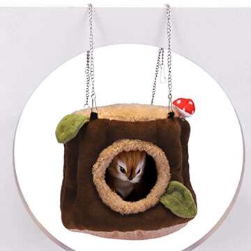 LeerKing Guinea Pig Hideout Tree Trunk Rabbit Cave Bed Rat Hammock Warm Hamster House Cozy Nest Cage...