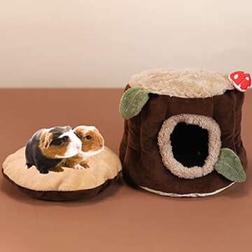 LeerKing Guinea Pig Hideout Tree Trunk Rabbit Cave Bed Rat Hammock Warm Hamster House Cozy Nest Cage Accessory for Bunny Hedgehog Chinchilla