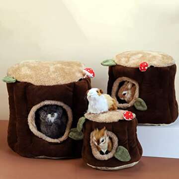 LeerKing Guinea Pig Hideout Tree Trunk Rabbit Cave Bed Rat Hammock Warm Hamster House Cozy Nest Cage Accessory for Bunny Hedgehog Chinchilla
