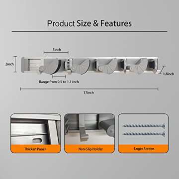 Noiclub Aluminum Broom Mop Holder,Broom and Mop Holder Wall Mounted Racks,Garden Kitchen Tool Organizer Wall Hanger for Home Goods (4 Slots 4 Hooks, Silver)