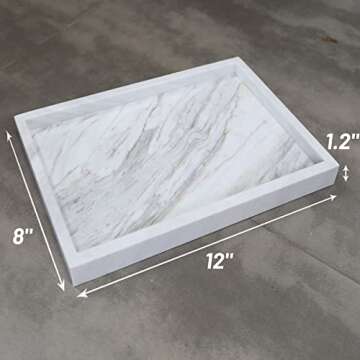 HERFECEAL 100% Natural Marble Tray, Volakas Marble Tray for Bathroom Kitchen Coffee Table Marble Vanity Serving Tray Storage Decorative Perfume Tray for Jewelry Cosmetic Organizer 12"x 8"x1.2"