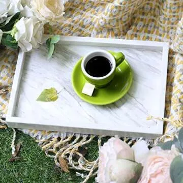 HERFECEAL Natural Marble Tray for Bathroom Kitchen Coffee Table