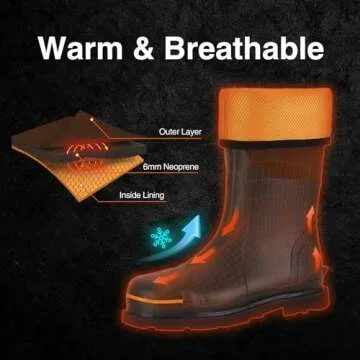 TIDEWE Rubber Work Boot for Men with Steel Toe & Shank, Waterproof Anti Slip Hunting Boot, 6mm Neoprene Hunting Boot, Sturdy Brown Rubber Boot for Manufacturing, Construction, Farming, Size 14