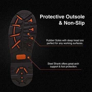 TIDEWE Rubber Work Boot for Men with Steel Toe & Shank, Waterproof Anti Slip Hunting Boot, 6mm Neoprene Hunting Boot, Sturdy Brown Rubber Boot for Manufacturing, Construction, Farming, Size 14