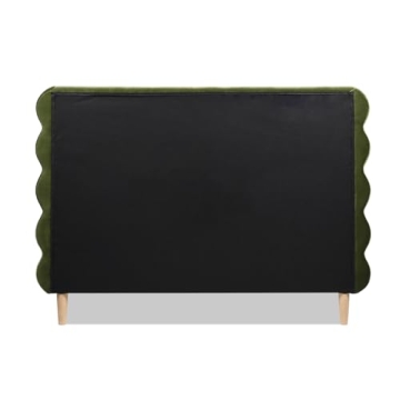 Stockholm Wavy Headboard Queen Bed in Olive Green Velvet