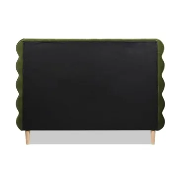 Stockholm Wavy Headboard Queen Bed in Olive Green Velvet