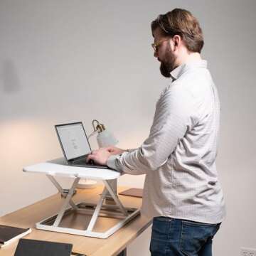 VIVO Ultra-Slim Single Top Height Adjustable Standing Desk Riser, Compact Sit Stand Desktop Converter for Monitor or Laptop, White, DESK-V001JW