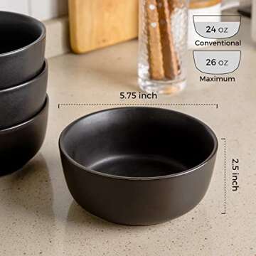 AmorArc Stoneware Cereal Bowls Set of 4, 26oz Soup Bowls Set for Cereal Soup Snacks, Modern Kitchen ...
