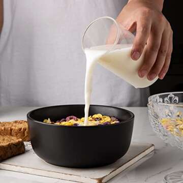 AmorArc Stoneware Cereal Bowls Set of 4, 26oz Soup Bowls Set for Cereal Soup Snacks, Modern Kitchen bowls for Meal, Dishwasher &Microwave Safe, Matte Black