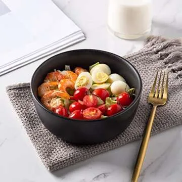 AmorArc Stoneware Cereal Bowls Set of 4, 26oz Soup Bowls Set for Cereal Soup Snacks, Modern Kitchen bowls for Meal, Dishwasher &Microwave Safe, Matte Black