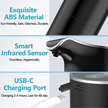 YIKHOM Automatic Liquid Soap Dispenser, Touchless, 5 Level Adjustable Sensor Electric Dish Soap Disp...