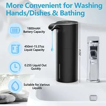 YIKHOM Automatic Liquid Soap Dispenser, Touchless, 5 Level Adjustable Sensor Electric Dish Soap Dispenser, 15.37 oz/450mL Hand Soap Dispenser, USB C Rechargeable for Bathroom Kitchen