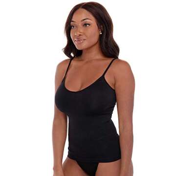 Rene Rofe 4 Pack - Scoop Neck Tummy and Waist Control Compression Cami - F.I.T Slip Fit Shapewear Camisoles (Black, Medium)