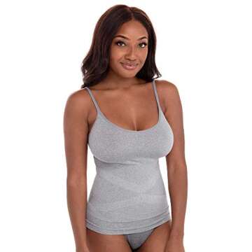 Rene Rofe 4 Pack - Scoop Neck Tummy and Waist Control Compression Cami - F.I.T Slip Fit Shapewear Camisoles (Black, Medium)