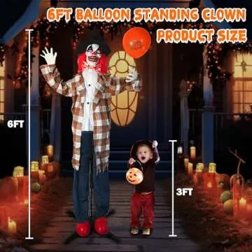 Hourleey 6FT Halloween Animatronics Clown Decorations, Sound Activated Standing Animated Talking Clo...