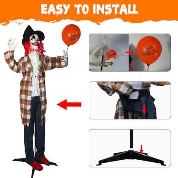 Hourleey 6FT Halloween Animatronics Clown Decorations, Sound Activated Standing Animated Talking Clown Holding Balloon Light Up Eyes for Indoor Outdoor Creepy Party Prop Yard Decor