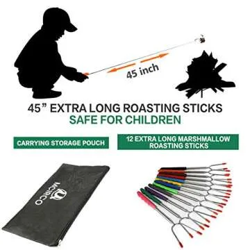 M MCIRCO Marshmallow Roasting Sticks,Set of 12 Pack 45'' Telescoping Smores Skewers Hot Dog Extending Stainless Steel Forks for Camping, Campfire, Bonfire Kids, Multicolor,Include 20 Bamboo Skewers
