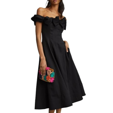 SCOFEEL Women's Off Shoulder Bow Midi Dress Formal Elegant A Line Flare Dress Wedding Guest Party Co...