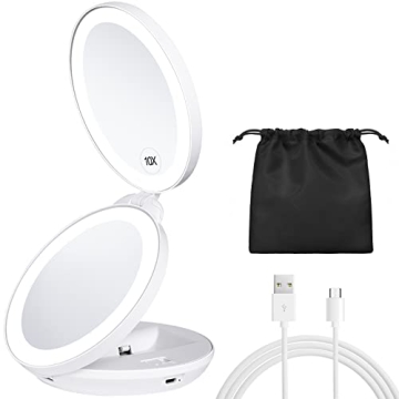 KEDSUM Upgraded Rechargeable Travel Makeup Mirror with Light, 1X/10X Magnifying Mirror with Light, C...
