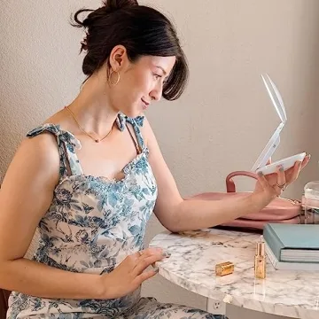 KEDSUM Upgraded Rechargeable Travel Makeup Mirror with Light, 1X/10X Magnifying Mirror with Light, Compact Travel Mirror with LED Lighted, Double Sided Folding Vanity Mirror, Daylight, Portable(White)