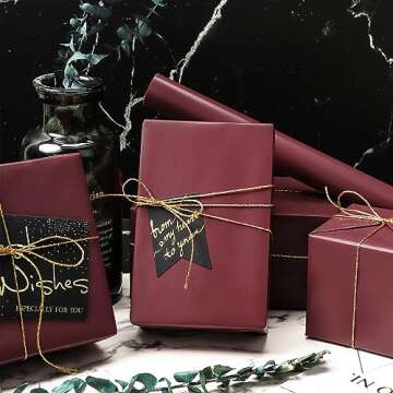 RUSPEPA Wine Red Wrapping Paper Solid Color- Mini Roll - for Christmas, Wedding, Birthday, Shower, C...