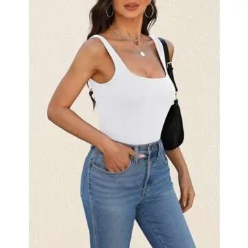KEEPBEAUTY Womens Tank Tops Dressy Summer Sleeveless Shirts Sexy Square Neck Double Lined Fitted Tops T Shirts Blouses White XS
