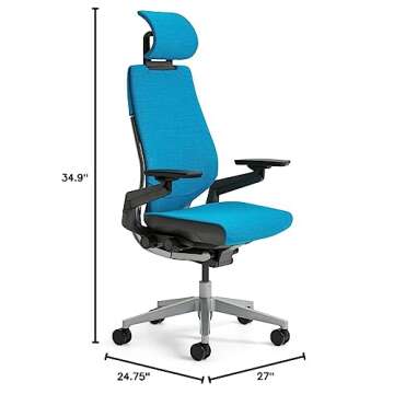 Steelcase Gesture Office Desk Chair with Headrest Plus Lumbar Support Cogent Connect Licorice 5S26 Fabric Standard Black Frame