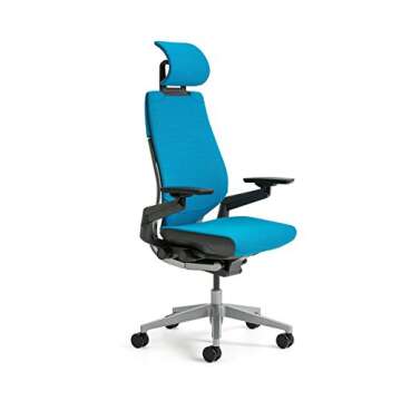 Steelcase Gesture Office Desk Chair with Headrest Plus Lumbar Support Cogent Connect Licorice 5S26 Fabric Standard Black Frame