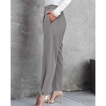 BTFBM Women's 2025 Casual Button Down Pants Elastic High Waist Business Work Trousers Long Straight Slacks with Pockets(Solid Grey, Small)