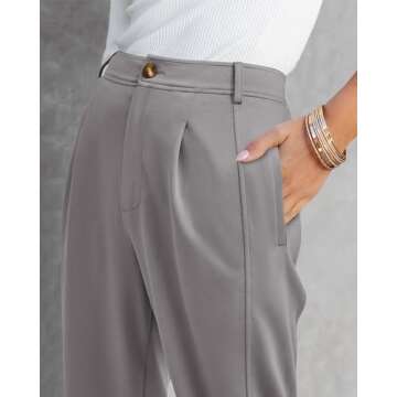 BTFBM Women's 2025 Casual Button Down Pants Elastic High Waist Business Work Trousers Long Straight Slacks with Pockets(Solid Grey, Small)