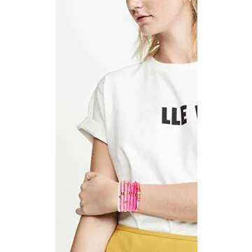 LYNMOS Colorful Heishi Clay Bead Bracelet Set for Women Stackable Vinyl Disc Polymer Beaded Stretch Bracelets Preppy Bohemian Summer Beach Bracelets Jewelry (B-Pink, 7.2 Inch)