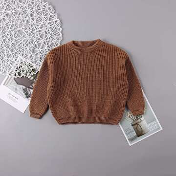 Toddler Baby Girl Boy Knit Sweater Pullover Sweatshirt Warm Long Sleeve Shirt Tops Outfit Fall Winter Clothes (Brown, 3T(100))