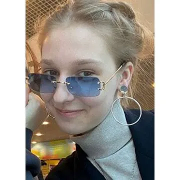 SDINM Rimless Sunglasses for Men Women Fashion Small Narrow Rectangle Sun Glasses Shades 90s Eyewear...