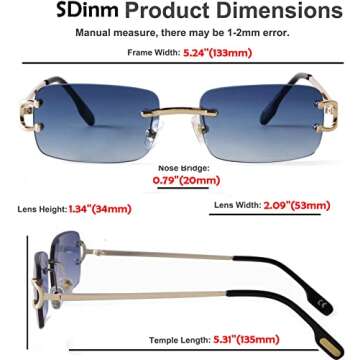 SDINM Rimless Sunglasses for Men Women Fashion Small Narrow Rectangle Sun Glasses Shades 90s Eyewear, Blue