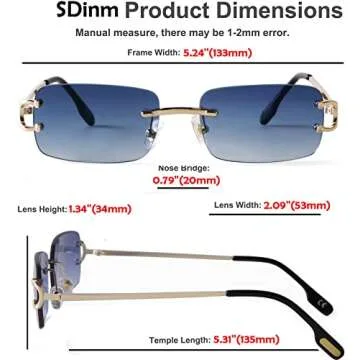 SDINM Rimless Sunglasses for Men Women Fashion Small Narrow Rectangle Sun Glasses Shades 90s Eyewear, Blue