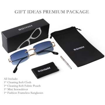 SDINM Rimless Sunglasses for Men Women Fashion Small Narrow Rectangle Sun Glasses Shades 90s Eyewear, Blue