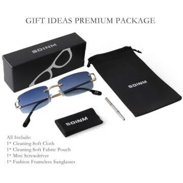 SDINM Rimless Sunglasses for Men Women Fashion Small Narrow Rectangle Sun Glasses Shades 90s Eyewear, Blue