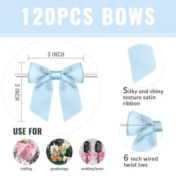 Rainbow Pana Baby Blue Twist Tie Bows 120 Pack 3"