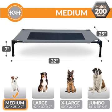 K&H Pet Products Outdoor Elevated Dog Cot, Breathable Cooling Elevated Cot Hammock Pet Bed for Medium Dogs, Washable Mesh Cover, Raised Metal Frame, Collapsible, Portable - Medium 32 X 25in Gray