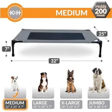 K&H Pet Products Outdoor Elevated Dog Cot, Breathable Cooling Elevated Cot Hammock Pet Bed for Medium Dogs, Washable Mesh Cover, Raised Metal Frame, Collapsible, Portable - Medium 32 X 25in Gray