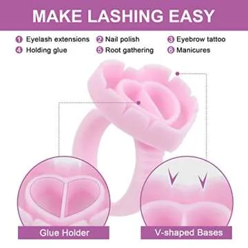 ZXMFDZ 100PCS Glue Rings Lash Rings for Glue Glue Rings for Eyelash Extensions Eyelash Glue Holder Lash Glue Rings Smart Glue Cups Pink
