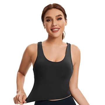 SJBYST Padded Longline Sports Bra Women Medium Support V-Neck Yoga Bra Built in Bra Removable Cups Tank Tops for Gym Workout Fitness Black Medium