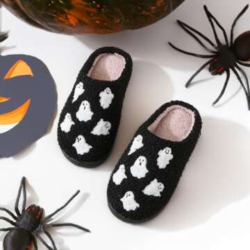 XUILOG Halloween Horror Slippers Christmas Slippers Holiday Slipper House Shoes Home Slipper for Women phantom ghost Slipper Black, 8-9