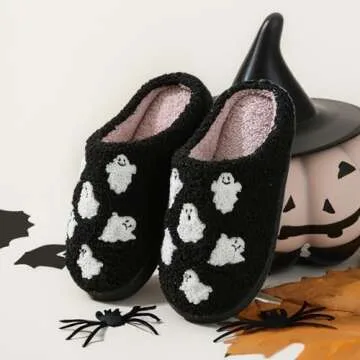 XUILOG Halloween Horror Slippers Christmas Slippers Holiday Slipper House Shoes Home Slipper for Women phantom ghost Slipper Black, 8-9