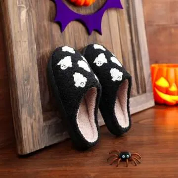 XUILOG Halloween Horror Slippers Christmas Slippers Holiday Slipper House Shoes Home Slipper for Women phantom ghost Slipper Black, 8-9