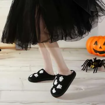 XUILOG Halloween Horror Slippers Christmas Slippers Holiday Slipper House Shoes Home Slipper for Women phantom ghost Slipper Black, 8-9