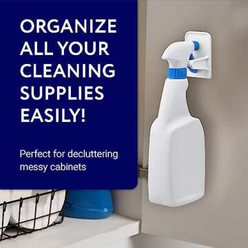 IMPRESA [6 Pack Wall Mount Spray Bottle Holder to Create Storage Space - Easy to Install Strong Hold Spray Bottle Hanger - Wall Mount to a Variety of Surfaces