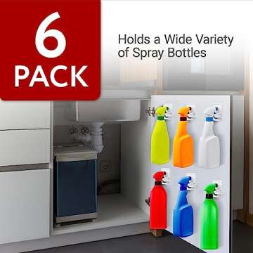 IMPRESA [6 Pack Wall Mount Spray Bottle Holder to Create Storage Space - Easy to Install Strong Hold Spray Bottle Hanger - Wall Mount to a Variety of Surfaces